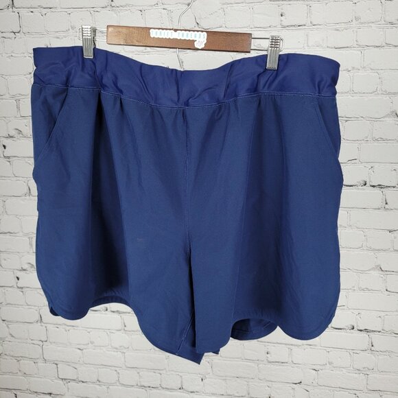 Lands End Navy High Rise Built In Panty Adjustable Stretch Swim Shorts Size 26W - Picture 1 of 11